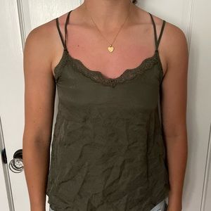 Green silk cami top